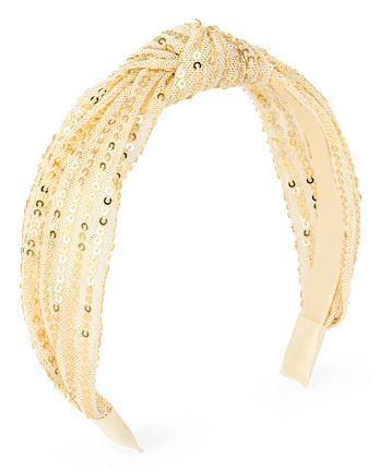 Girls Sequin Velvet Top Knot Headband - GOLD