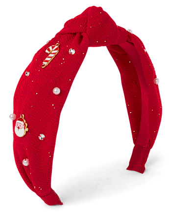 Girls Embellished Holiday Top Knot Headband - GALA RED CL