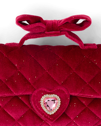Girls Glitter Velvet Bow 2-Piece Accessory Set - GALA RED CL
