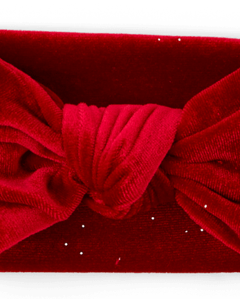 Baby Girls Glitter Velvet Bow Headwrap - RED OCHRE