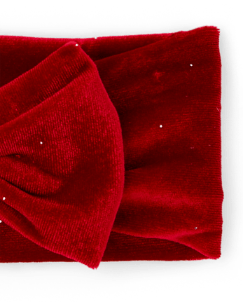 Baby Girls Glitter Velvet Bow Headwrap - RED OCHRE