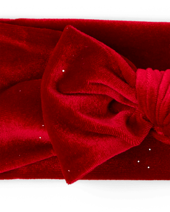 Baby Girls Glitter Velvet Bow Headwrap - RED OCHRE