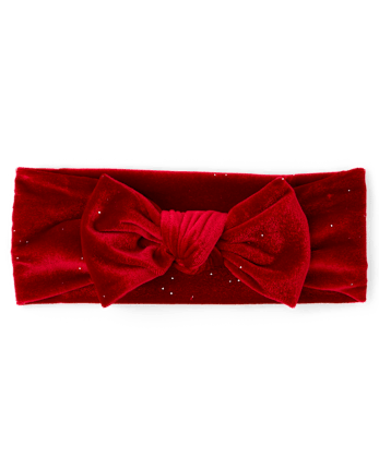 Baby Girls Glitter Velvet Bow Headwrap - RED OCHRE
