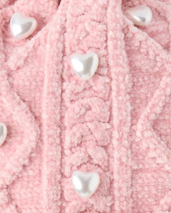 Girls Pearl Cable Knit Pom Pom Beanie - LT PINK