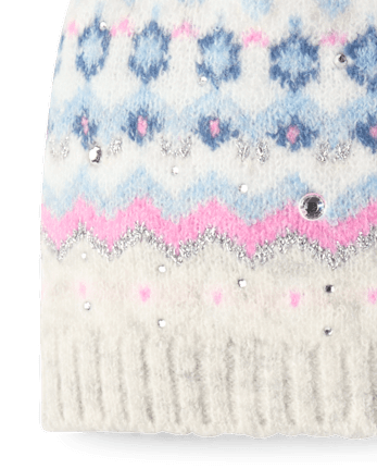 Girls Rhinestone Fairisle 2-Piece Cold Weather Set - MULTI CLR
