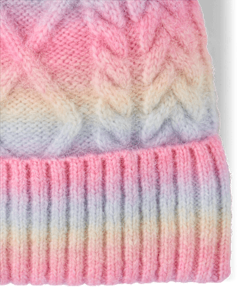 Girls Rainbow Cable Knit 2-Piece Cold Weather Set - MULTI CLR