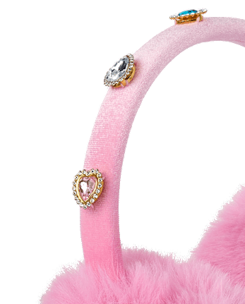 Girls Faux Gemstone Ear Muffs - TIARA PINK