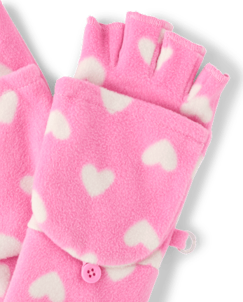 Girls Heart Microfleece 2-Piece Cold Weather Set - PERFECTLY PINK