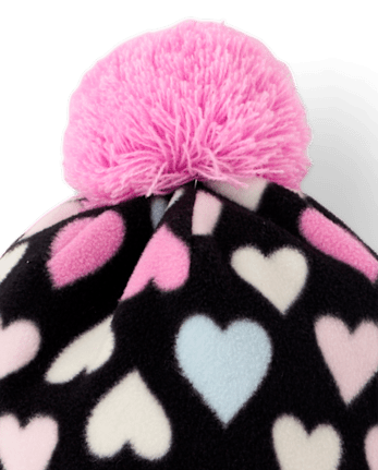 Toddler Girls Heart Microfleece 2-Piece Cold Weather Set - BLACK
