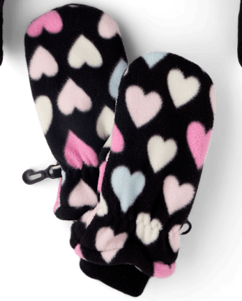 Toddler Girls Heart Microfleece 2-Piece Cold Weather Set - BLACK