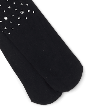 Girls Rhinestone Microfiber Tights - BLACK