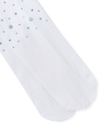 Girls Rhinestone Microfiber Tights - WHITE