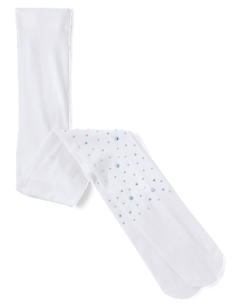 Girls Rhinestone Microfiber Tights - WHITE