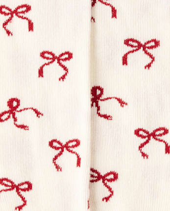 Baby And Toddler Girls Bow Tights 2-Pack - RED OCHRE