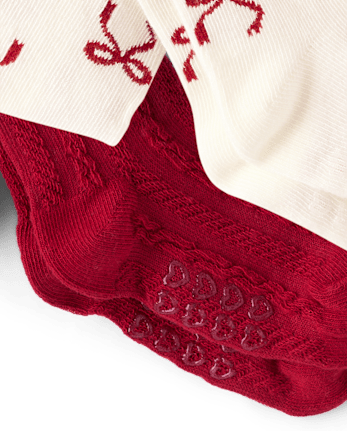 Baby And Toddler Girls Bow Tights 2-Pack - RED OCHRE
