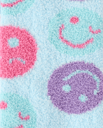 Girls Happy Face Cozy Socks - ARCHERY BLUE NEON