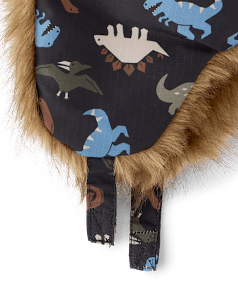 Toddler Boys Dino Trapper Hat - BLACK