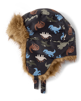 Toddler Boys Dino Trapper Hat - BLACK