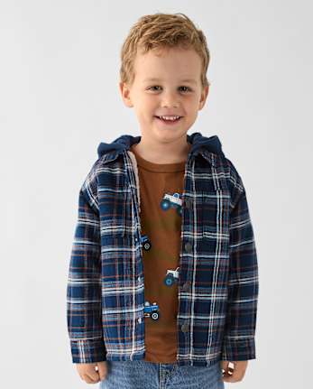 Toddler Boys Plaid Flannel Sherpa-Lined Shacket - TIDAL