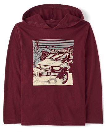 Boys Truck Hooded Top - REDWOOD