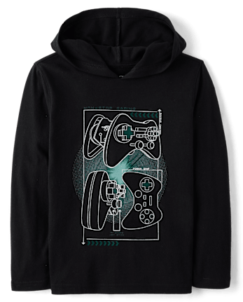 Boys Metallic Graphic Hooded Top - BLACK