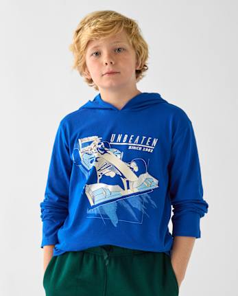 Boys Graphic Hooded Top - QUENCH BLUE