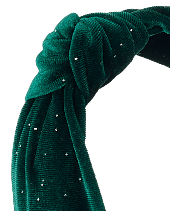 Girls Velvet Top Knot Headband - BALT GREEN