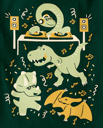 Baby And Toddler Boys Dino Dance Party Graphic Tee - BALT GREEN