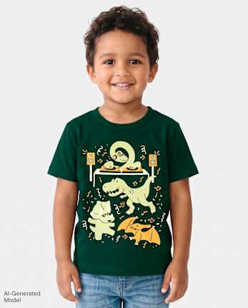 Baby And Toddler Boys Dino Dance Party Graphic Tee - BALT GREEN