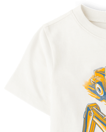 Baby And Toddler Boys Construction Vehicles Graphic Tee - MARSHMALLOW