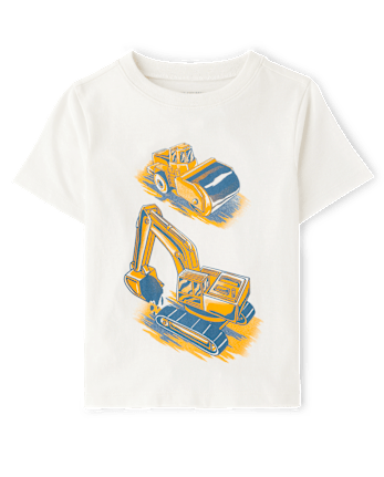 Baby And Toddler Boys Construction Vehicles Graphic Tee - MARSHMALLOW