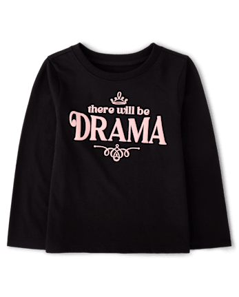Baby And Toddler Girls Puff Print Drama Graphic Tee - BLACK