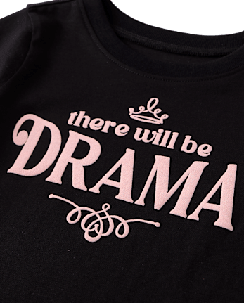 Baby And Toddler Girls Puff Print Drama Graphic Tee - BLACK