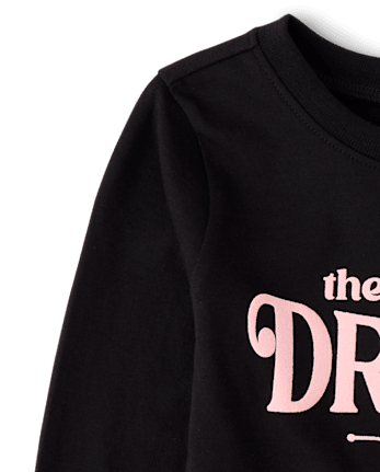 Baby And Toddler Girls Puff Print Drama Graphic Tee - BLACK