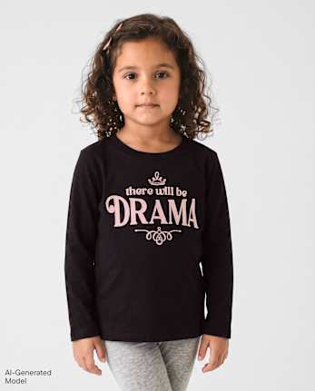 Baby And Toddler Girls Puff Print Drama Graphic Tee - BLACK