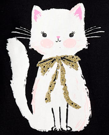 Baby And Toddler Girls Glitter Cat Graphic Tee - BLACK