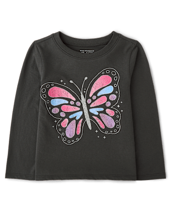 Baby And Toddler Girls Glitter Butterfly Graphic Tee - MOTOROIL