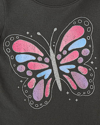 Baby And Toddler Girls Glitter Butterfly Graphic Tee - MOTOROIL