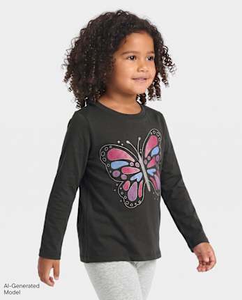 Baby And Toddler Girls Glitter Butterfly Graphic Tee - MOTOROIL
