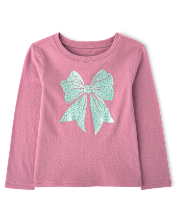 Baby And Toddler Girls Glitter Bow Graphic Tee - PURPLE THISTLE