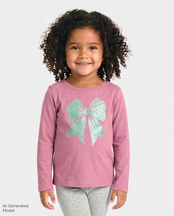 Baby And Toddler Girls Glitter Bow Graphic Tee - PURPLE THISTLE