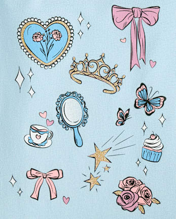 Baby And Toddler Girls Princess Doodles Graphic Tee - BLUE AIR