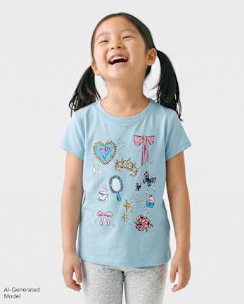 Baby And Toddler Girls Princess Doodles Graphic Tee - BLUE AIR