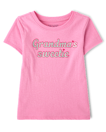 Baby And Toddler Girls Glitter Grandma's Sweetie Graphic Tee - PERFECTLY PINK