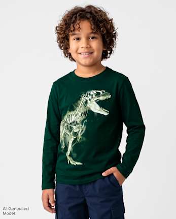 Boys Dino Skeleton Graphic Tee - BALT GREEN