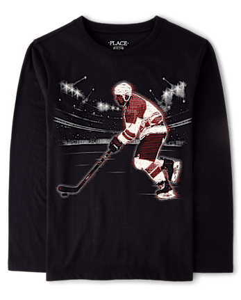 Boys Hockey Player Graphic Tee - BLACK