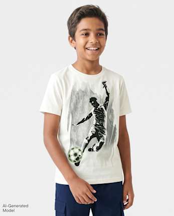 T-shirt graphique pour joueur de soccer garçon - MARSHMALLOW