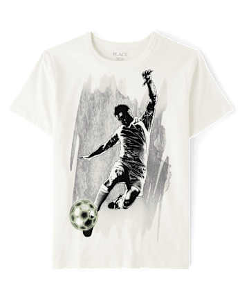 Boys Soccer Player Graphic Tee - MARSHMALLOW