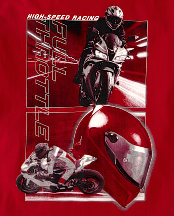 Boys Motor Bike Graphic Tee - RED OCHRE