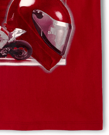 Boys Motor Bike Graphic Tee - RED OCHRE
